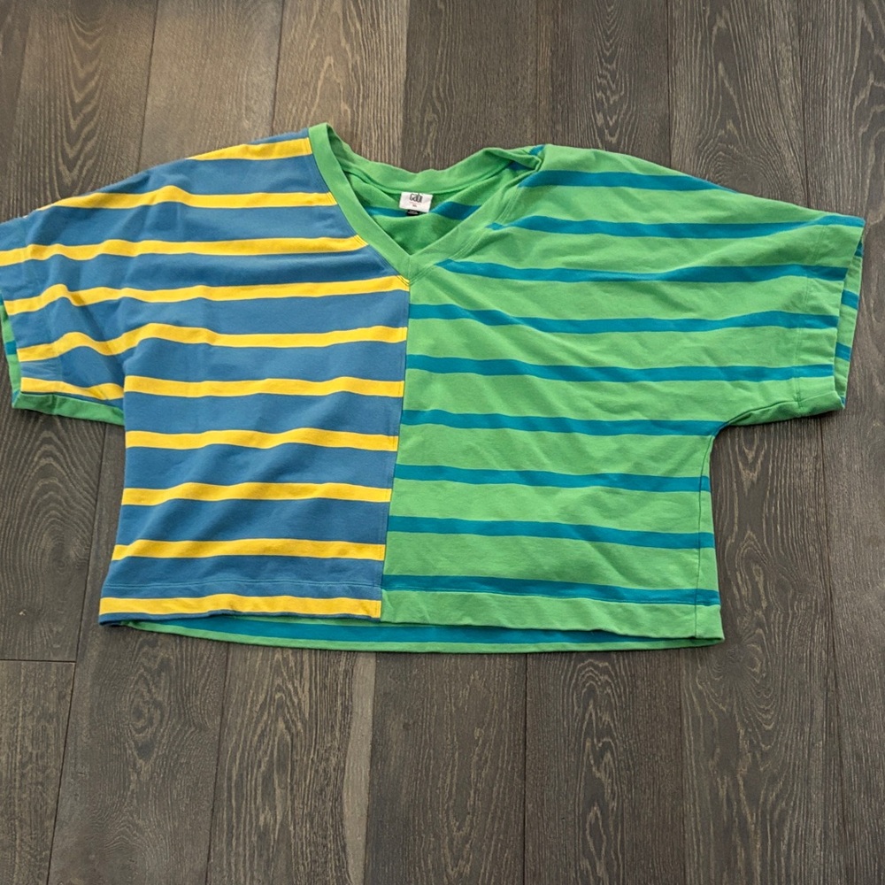 CAbi Striped Green and Yellow Tee wt54